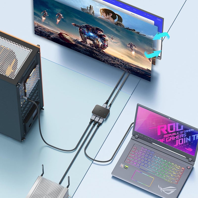 Arector Bi-Directional DisplayPort 1.4 Switcher, 3 in 1 Out 8K DP Switcher Box Supports 8K 30Hz / 4K 120Hz Compatible with TVs Monitors Laptops PC Projectors etc - Image 4